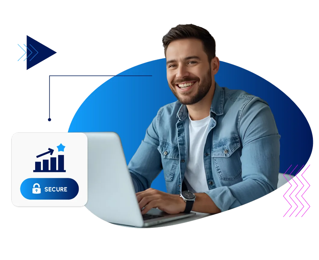 Cta man laptop secure graph icon