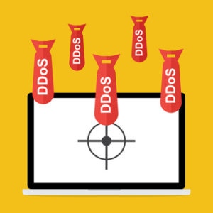 DDoS attack bombs dropping on a laptop